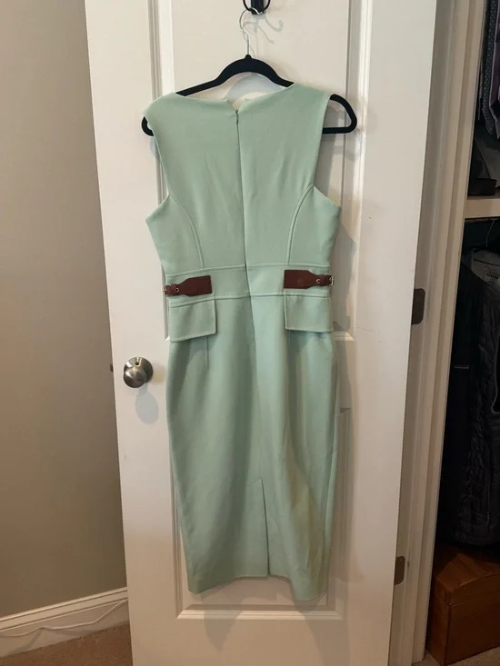 Karen Millen Compact Stretch Tab Waist Detail Tailored Midi Dress - Picture 5 of 6